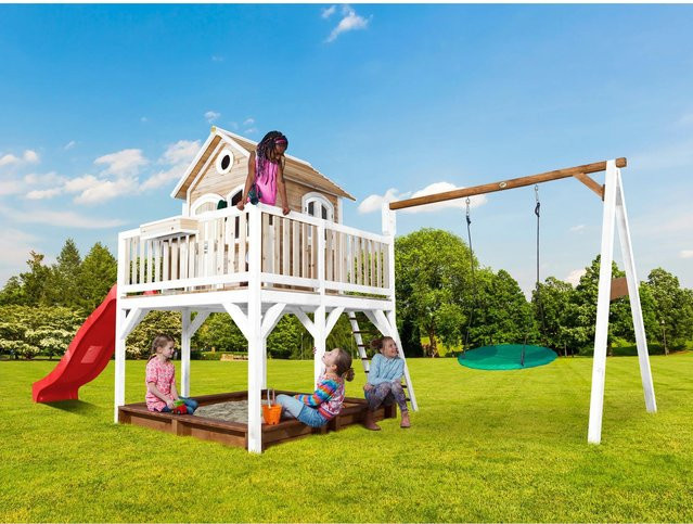 Axi Liam Spielhaus mit Summer Nestschaukel und Rutsche aus Holz, Farbe: Braun/Weiß/Rot, B/H/T: 613 x 291 x 277 cm - Bild 1