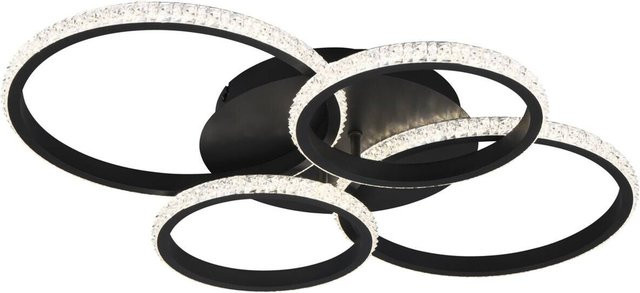 Reality LED-Deckenleuchte Cires in Mattschwarz mit 4 schwenkbaren Ringen, Acryl-Kristallen und dimmbarer Funktion, 27W, 3400 Lumen, B/H/L: 8,5 x 49,5 x 65,5 cm - Bild 1