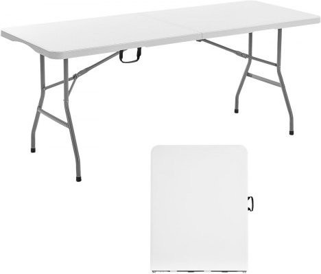 VEVOR Klapptisch rechteckig aus HDPE und Kohlenstoffstahl, weiß, B/T/H: 150 x 70 x 73 cm