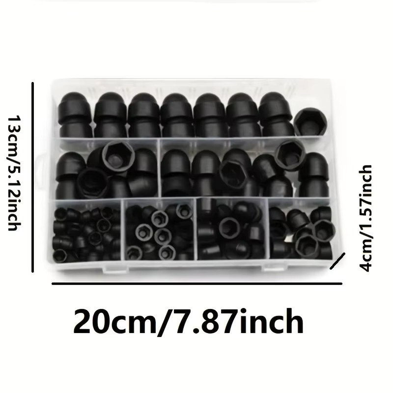 145 Stück Sechskantmutter-Schraubenabdeckung aus Nylon in Schwarz, Schraubkappen Set für M4-M12, schützende Kuppel-Abdeckungen für Sechskantschrauben und Bolzen - Bild 2