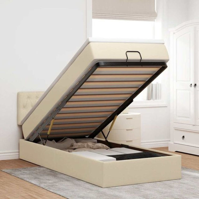 vidaxl Ottoman Polsterbett mit Matratze und LED-Beleuchtung in Beige, B/T: 90 x 190 cm - Bild 1