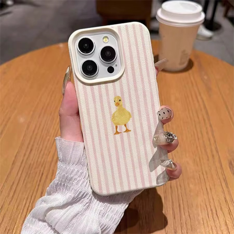 Samsung Handyhülle mit rosa Streifen und gelbem Entenmuster für Galaxy A17 A37 A57 A56 A55 S26 Ultra S25 FE S24 S23 S22 Plus Cover in Pink und Gelb - Bild 3
