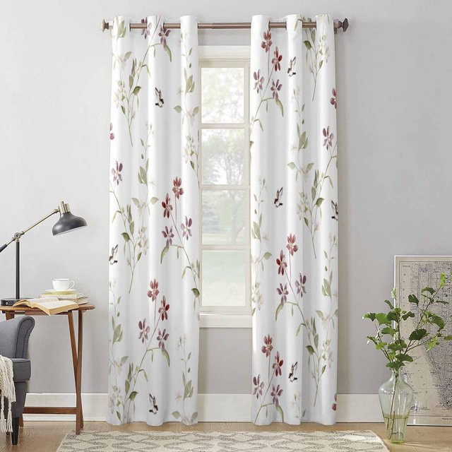 Binchi Outdoor Equipment Vorhang mit Blumen, Blättern und Vögeln, semi-transparent, Weiß, B: 135 cm, H: 160 cm - Bild 1