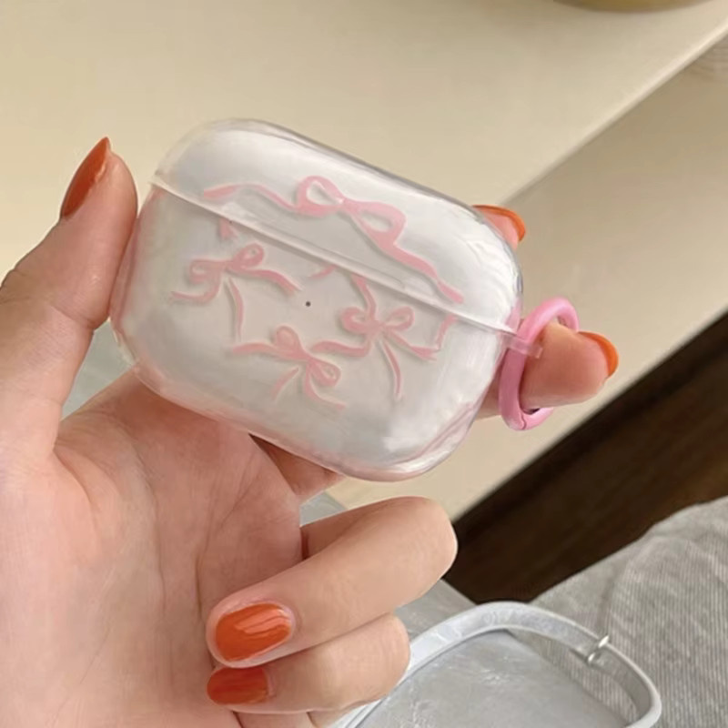 Stoßfeste Schutzhülle mit rosa Schleife und Schlüsselbund für Apple AirPods 1, 2, 3, Pro und Pro 2 Ladebox in Pink - Bild 3