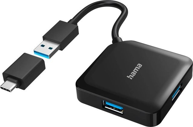 Hama USB-Hub mit 4 Ports USB 3.2 Gen1 5 Gbit/s inkl. USB-C Adapter in Schwarz - Bild 1