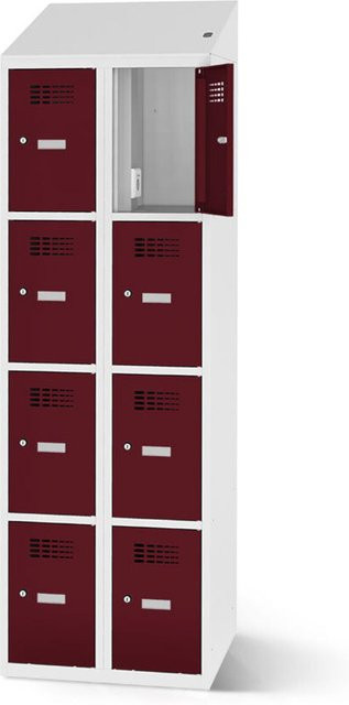 rotstahl Fächerschrank mit 8 Fächern und Ladefunktion, Farbe Bordeaux, Korpus Lichtgrau, B: 80 cm, H: 200 cm - Bild 1