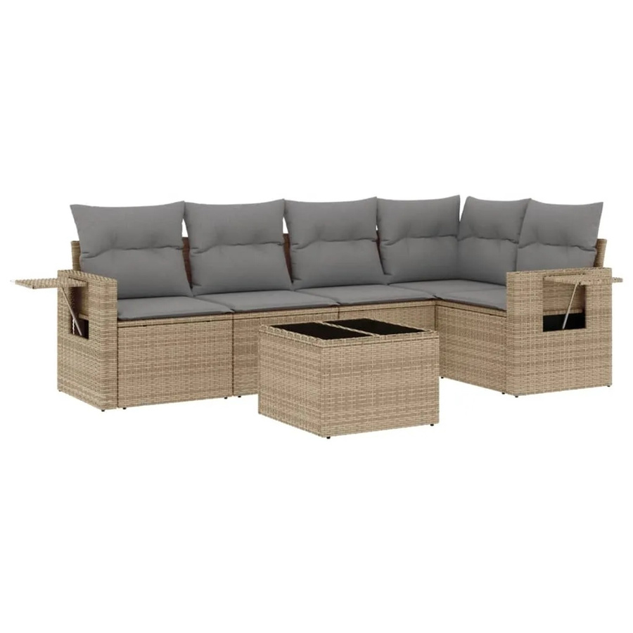 vidaXL 6-tlg Garten-Sofagarnitur in L-Form aus PE-Rattan mit Kissen in Beige und Grau - Bild 2