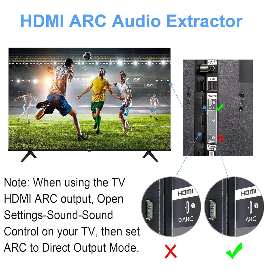 Konsenda HDMI ARC Audio Extractor DAC Konverter mit 192 kHz, Optisch und 3,5 mm Klinke, Schwarz - Bild 5