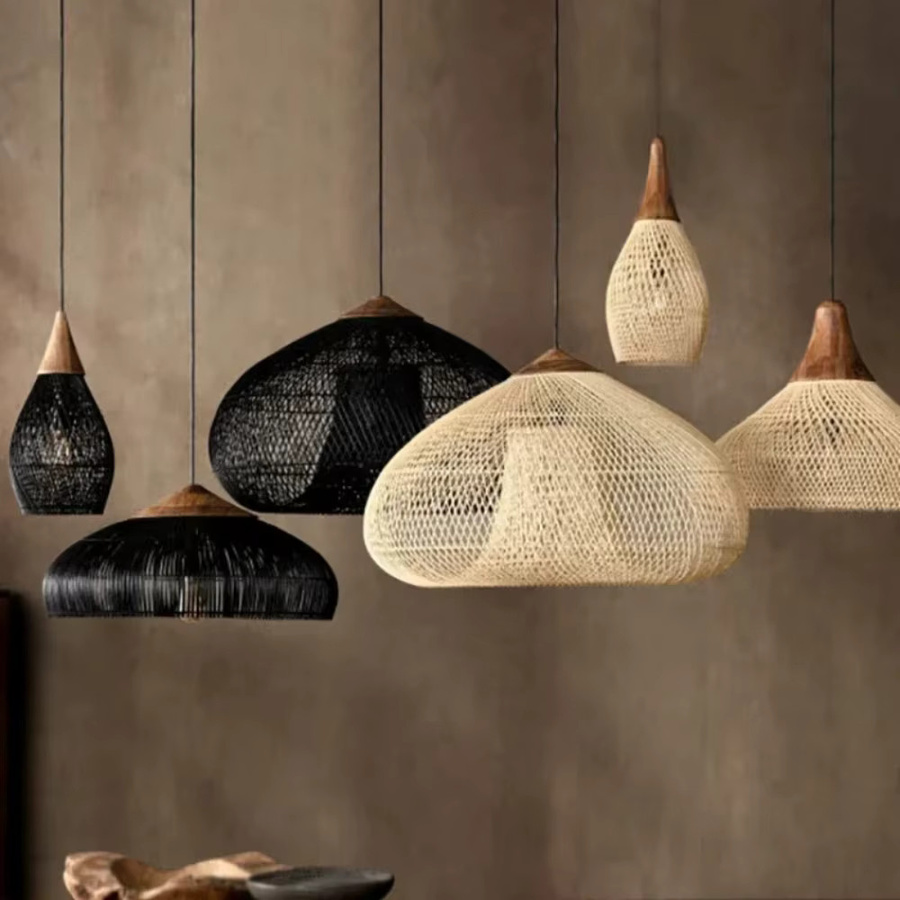 JOYINLED Vintage Pendelleuchte aus handgefertigtem geflochtenem Rattan für Wohnzimmer und Esszimmer - Bild 3