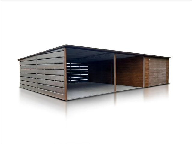 Liderstal Einzelgarage aus Trapezprofilblech in Holzoptik Braun mit Pultdach und Schwingtor, B/T/H: 600 x 300 x 218 cm - Bild 1