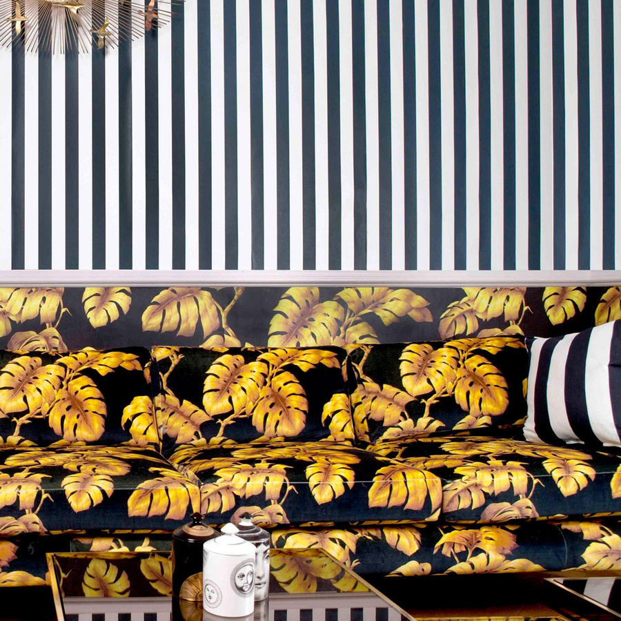 House of Hackney Mural Mono Stripe Wandtattoo in Schwarz, Beige und Weiß - Bild 1