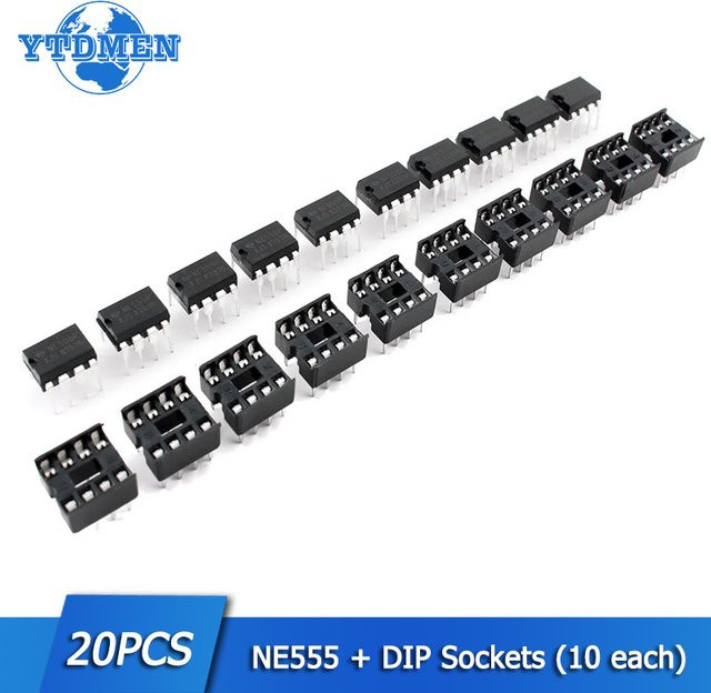 YTDMEN Set mit 20 Stück NE555P IC Oszillator Chips und 8 Pin DIP Sockeln in Schwarz - Bild 1