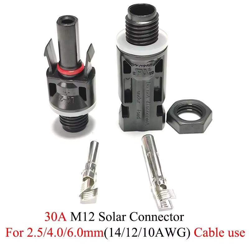 Solar Panel Mount Stecker M12 Gewinde Set mit männlichen und weiblichen Anschlüssen für Inverter und DC Combiner Box Installation, Schwarz - Bild 2