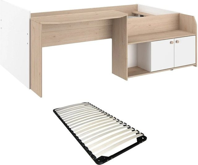 Mivona Bettkombination für Kinder in Weiß und Naturfarben mit Lattenrost, B/T/H: 136 x 203 x 75,2 cm - Bild 1