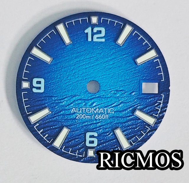 RICMOS Zifferblatt, blau rot texturiert, grün leuchtend, NH35 Uhrwerk - Bild 1