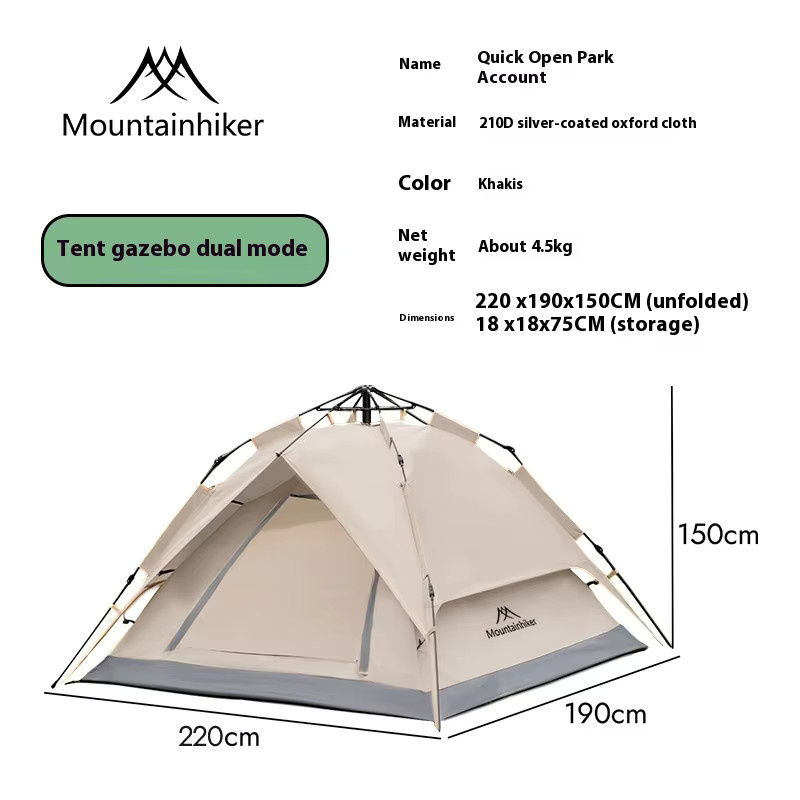MOUNTAINHIKER Automatisches Outdoor-Zelt für 3 bis 4 Personen, regensicher und sonnenbeständig, Farbe: Beige, B/T/H: 220 x 150 x 150 cm - Bild 3