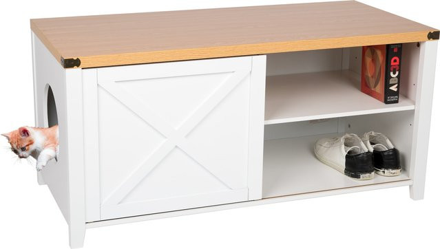 needs&wants Katzenschrank mit Schuhschrank und Sitzkommode aus Holz in Weiß Braun, B/T/H: 110 x 50 x 53 cm - Bild 1