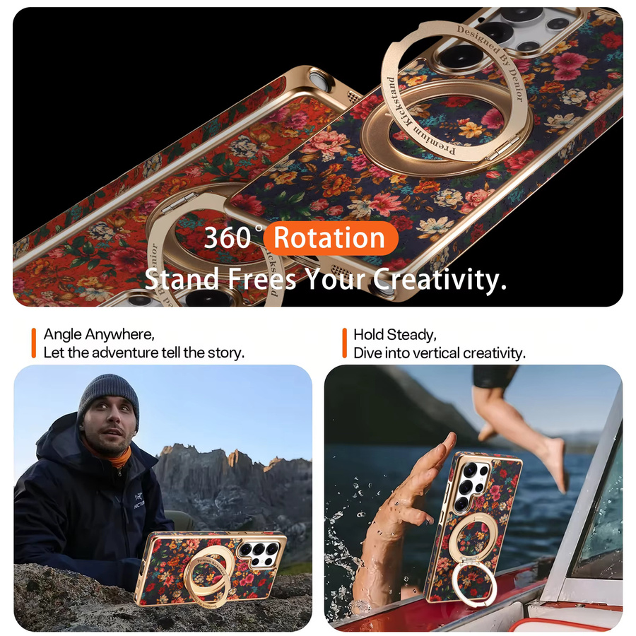 Denior Handyhülle Flower Totem aus Kork mit 360 Grad drehbarem Ständer für Samsung Galaxy S26 S25 S24 S23 Plus Ultra in Blau Multicolour - Bild 2