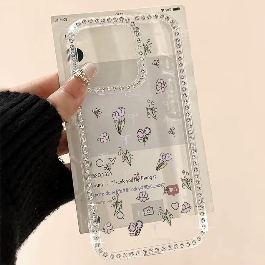 Caynes Transparente Handyhülle mit Rosa Tulpenblume für iPhone 11 bis iPhone 17 Pro Max, Luftstoßfeste Kunststoff-Schutzhülle - Bild 2