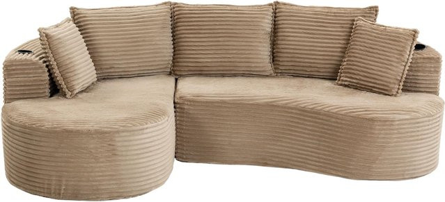 GOMYWAY Home Ecksofa aus Cord in Beige mit Getränkehaltern, Seitentaschen und Kissen, B/T/H: 250 x 152 x 82 cm - Bild 1