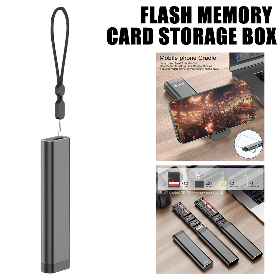 Tragbares SD-Kartenetui aus Metall mit Pop-up-Design in Schwarz für 10 SD-Karten, 27 Micro-SD-Karten und 2 SIM-Karten - Bild 2