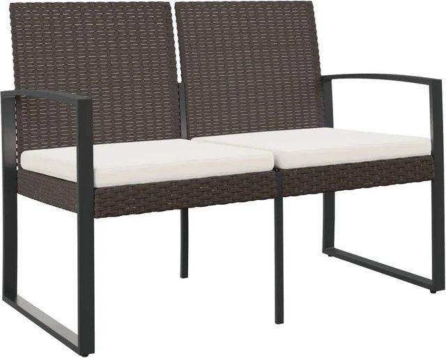 vidaXL Gartenbank 2-Sitzer in Rattan-Optik mit Kissen, Braun, B/T/H: 110,0 x 57,0 x 77,5 cm - Bild 1