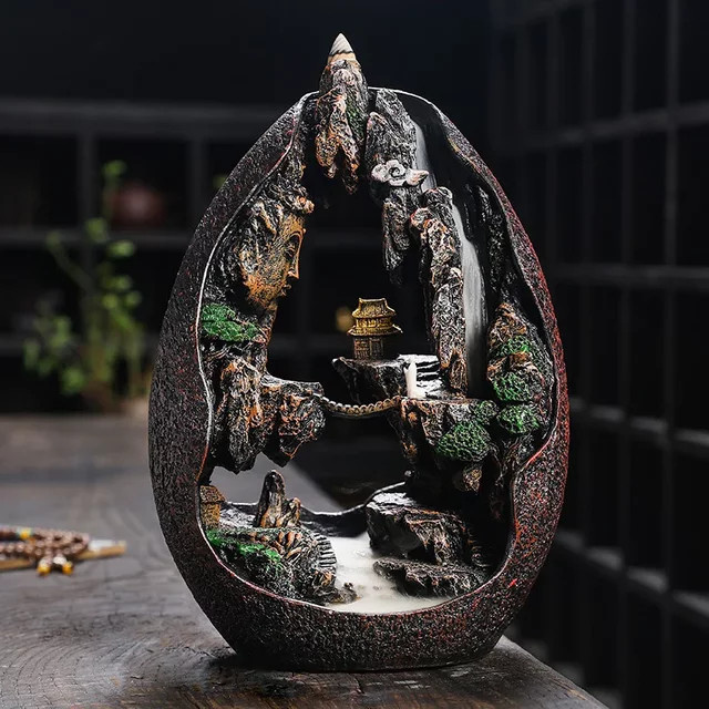 MINIDEAL Zen Buddha Rückfluss-Räuchergefäß aus Harz in Braun für deine Wohnkultur - Bild 1