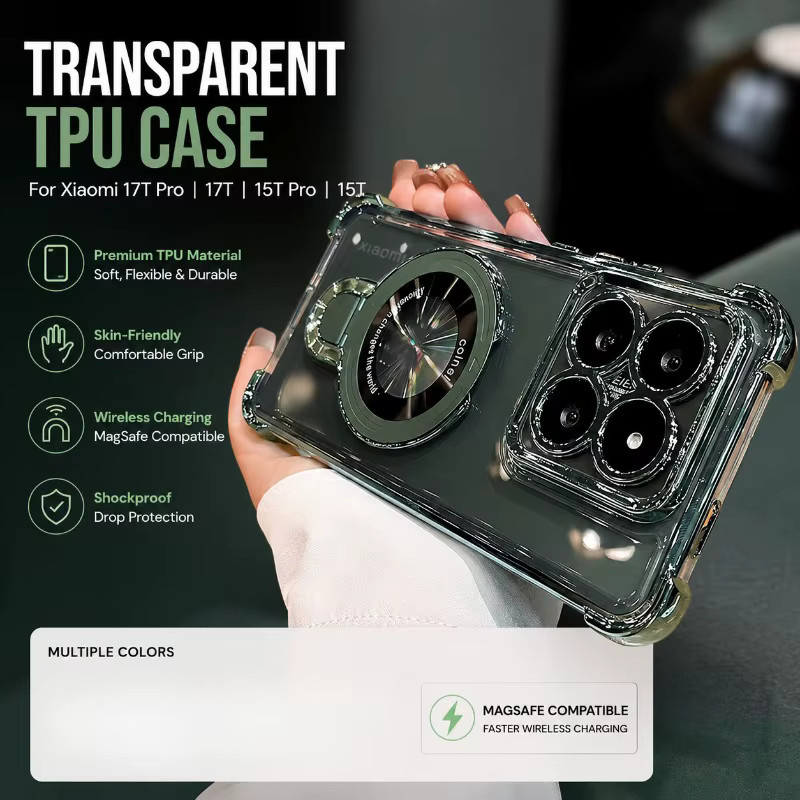 Transparente TPU-Schutzhülle mit magnetischer Desktop-Halterung für Xiaomi 17T 17Max 15T Pro POCO X8 Pro Max F8 M8 in Schwarz - Bild 2