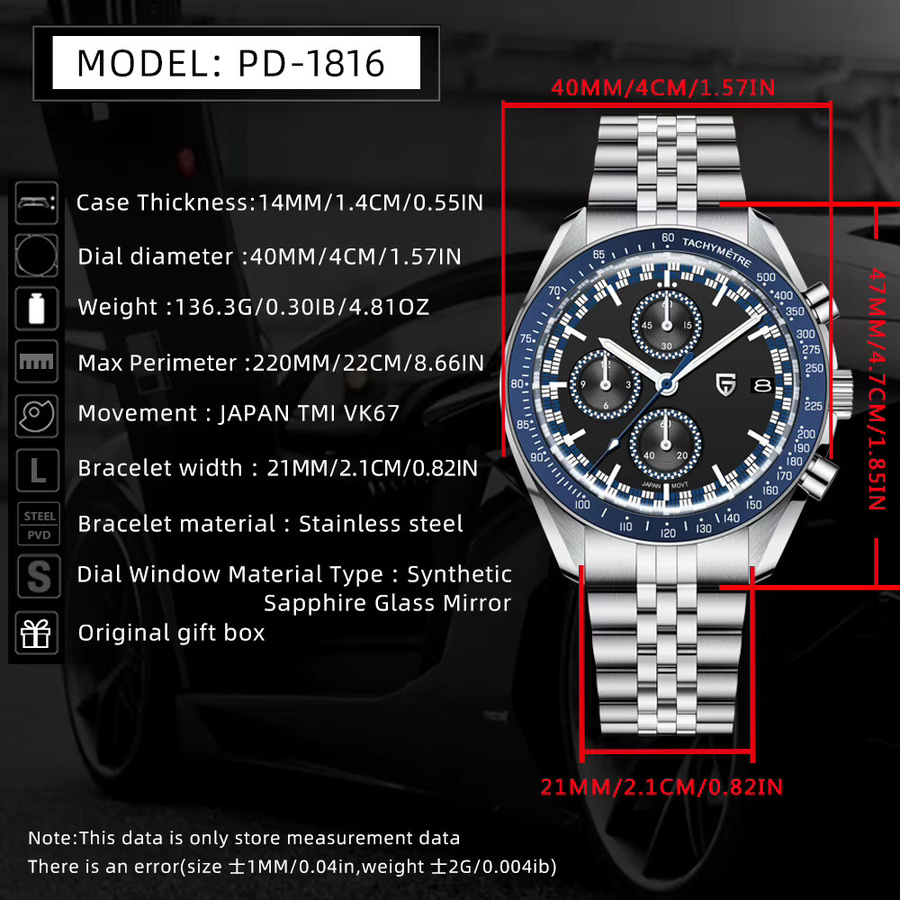 Pagani Design Chronograph, Quarz, Edelstahl, Saphirglas, Herren, Schwarz - Bild 6
