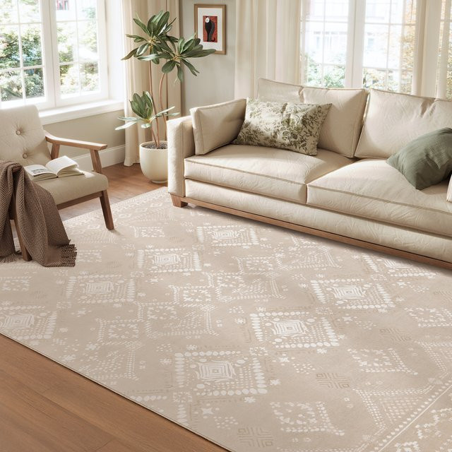 SONGMICS HOME Wohnzimmerteppich im Boho-Design, beige, rutschfest und waschbar, B: 200 cm, T: 290 cm - Bild 1