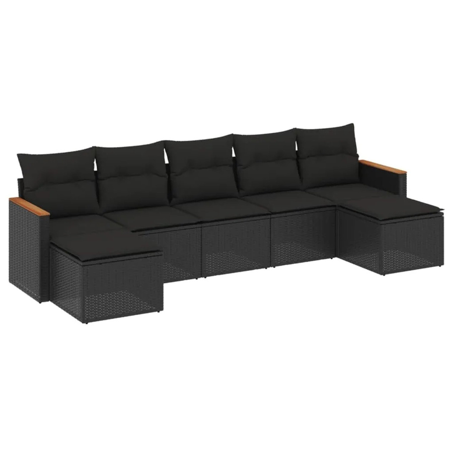 vidaXL 7-tlg Garten-Sofagarnitur aus Polyrattan und Akazienholz in Schwarz mit Kissen und Stauraum - Bild 2