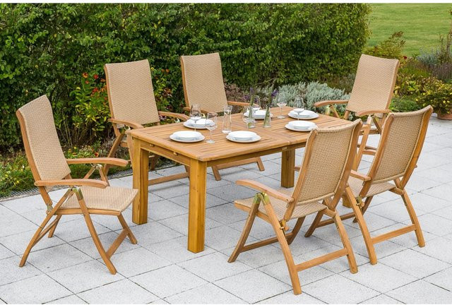 Merxx Gartenmöbel-Set Capri 7-tlg. aus Akazienholz in Braun mit Doppelausziehtisch - Bild 1