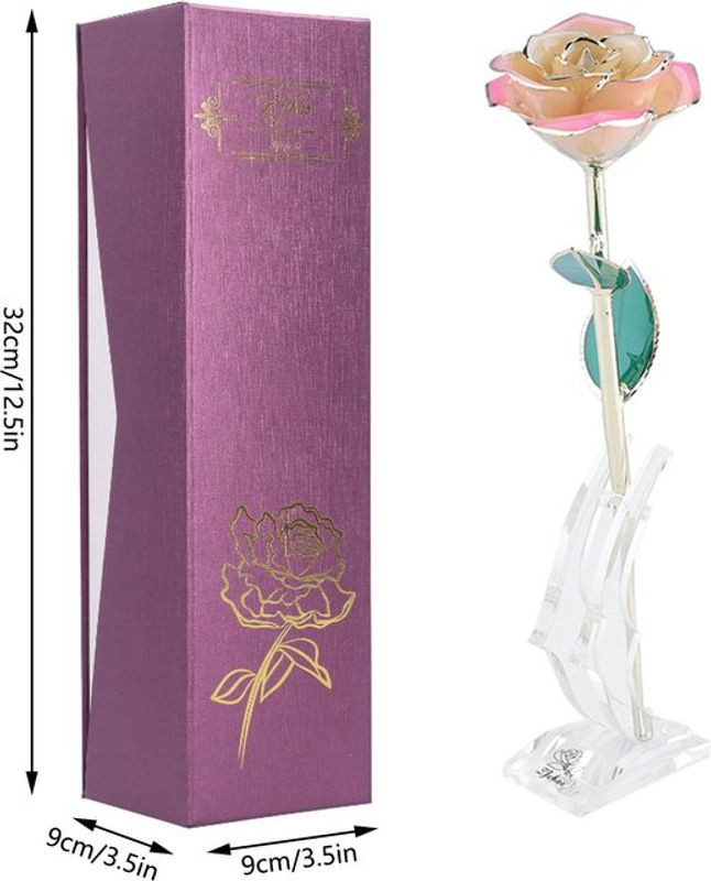 Tooarts Dekoration Rose aus 24K Gold mit Kunstharz und Metall in Rosa und Grün - Bild 1