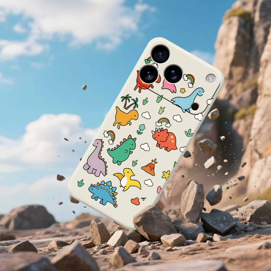 Silikon-Handyhülle mit Cartoon-Dinosaurier-Design für iPhone 11 bis iPhone 17 Pro Max, Mehrfarbig - Bild 2