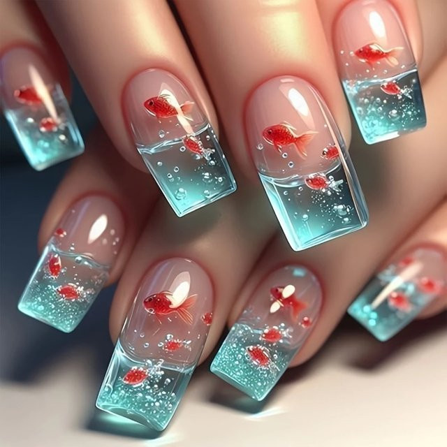 EOEKKY Nagelset Goldfisch-Nagelspitzen, 24-teilig, quadratisch, glänzend - Bild 1