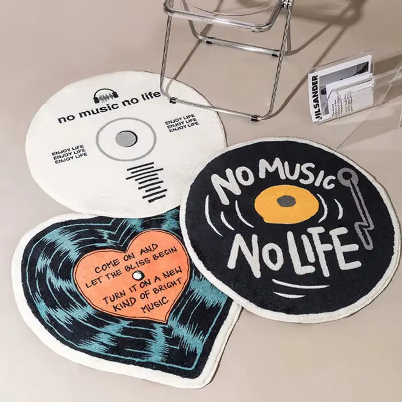 VIKAMA Vintage Teppich in Herzform mit Schallplatten-Design für dein Musikstudio und Wohnzimmer, Durchmesser: 60 cm - Bild 1