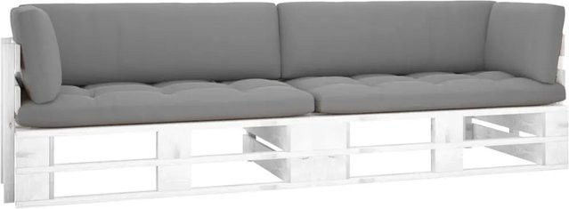 vidaXL 2-Sitzer-Palettensofa aus imprägniertem Kiefernholz in Weiß mit Polsterkissen für Garten und Terrasse - Bild 1