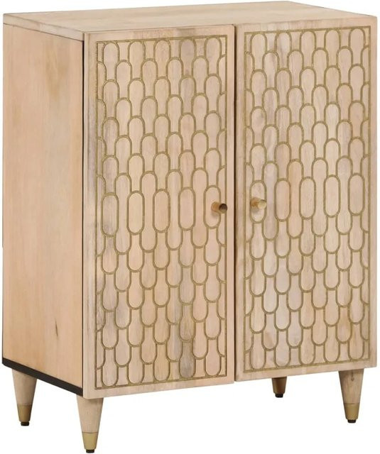 vidaXL Beistellschrank aus Mango-Massivholz in Braun mit handgeschnitztem Muster, B/T/H: 60 x 33 x 75 cm - Bild 1