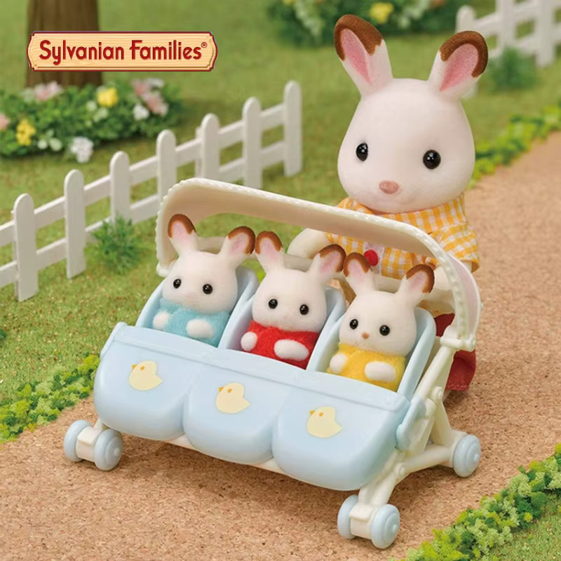 Sylvanian Families Blumen-Katzen-Kinderwagen mit Dreiflingen-Baby-Panda, Elefant, Hase, Kinderspielzeug, ab 3 Jahren - Bild 4