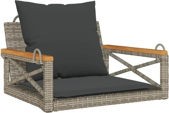 furnicato Hängesessel aus Poly Rattan mit Kissen in Grau, B/T/H: 63 x 62 x 40 cm - Bild 1