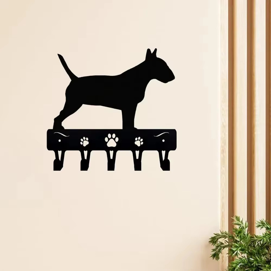 CIFBUY Bullterrier Metall-Wandkunst in Schwarz als Haustier-Handtuchhalter und Schlüsselhalter - Bild 4