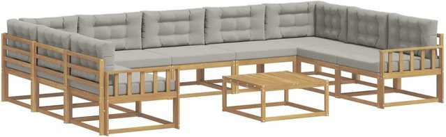 vidaXL Outdoor-Sofagarnitur aus massivem Akazienholz mit 10 Kissen in Weiß und Hellgrau - Bild 1