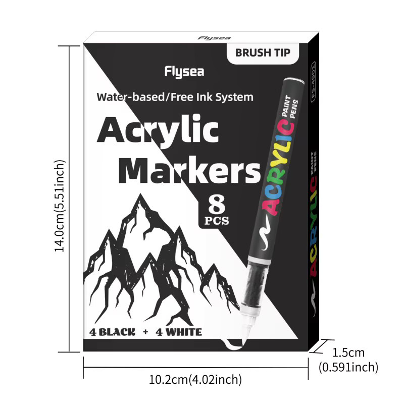 BUNKI Acrylmarker-Set mit 8 Brush-Pens in Schwarz und Weiß für Illustrationen und Bastelarbeiten auf Glas, Holz und Textil - Bild 6