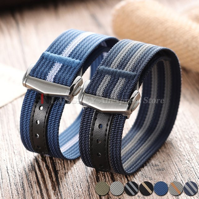 Uhrenarmband Nylon Canvas, Faltschließe, Schwarz, Unisex, 20mm 22mm - Bild 1