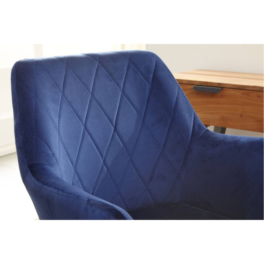 Wohnling Drehstuhl aus Samt in Blau mit Armlehnen und Rollen - Bild 3