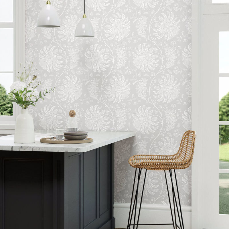 Sanderson Tapete Mapperton Chalk in Grau und Weiß mit floralem Botanical-Design als Non-Woven-Rolle - Bild 2