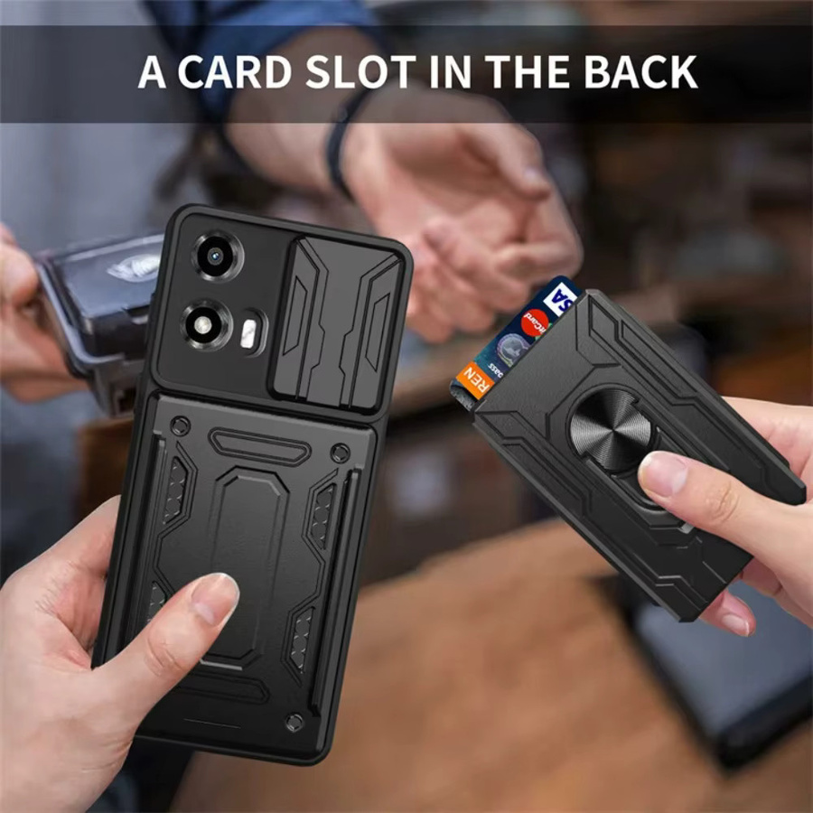 Stoßfeste Rüstung Slide Schutzhülle mit Kartenfach für Motorola Moto Edge 60 Fusion 50 Pro Neo E22 G04 G04s G24 G54 G84 G85 in Schwarz und Blau - Bild 3