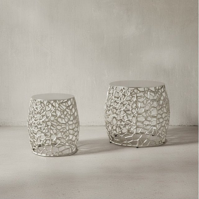 KADIMA DESIGN Beistelltisch-Set aus Aluminium in Silber mit Aststruktur und quadratischen Platten, B/T/H: 46 x 42 x 46 cm und 46 x 42 x 2 cm - Bild 1