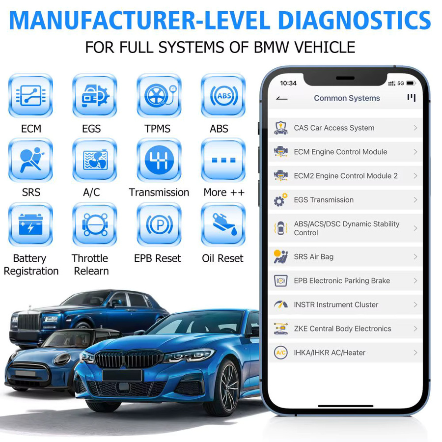 Ancel BD300 OBD2 Scanner für BMW in Schwarz: Vollsystem-Diagnosegerät mit Ölrückstellung, EPB-Reset, Drosselklappenprogrammierung und Batterieprüfung - Bild 3