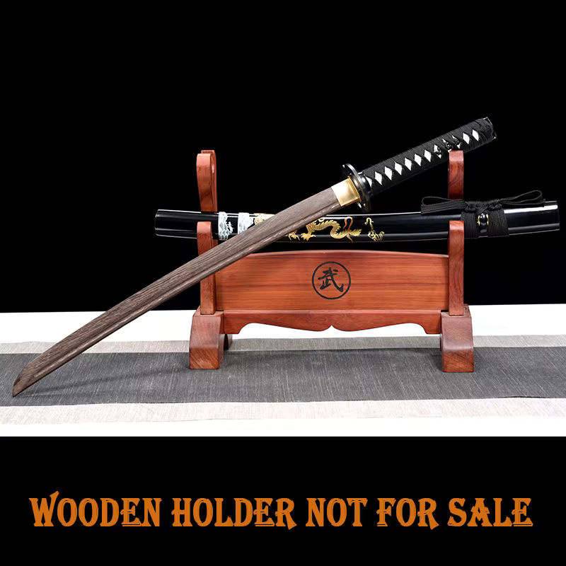 Japanisches Wakizashi Trainingsschwert Drache Saya mit Musashi Tsuba Iron aus Holz und Metall in Schwarz und Braun - Bild 3